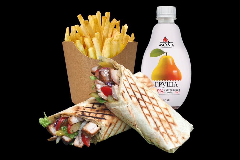 Шаурма из свиного шашлыка + фри + Ascania 0,33